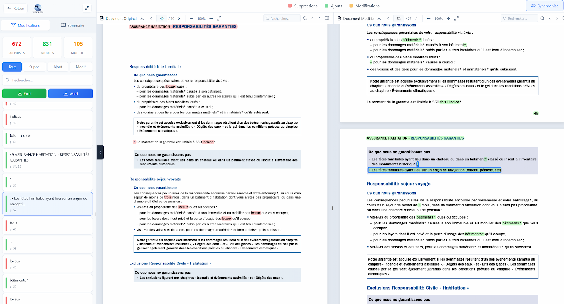 Interface WeCompare - Vue côte-à-côte